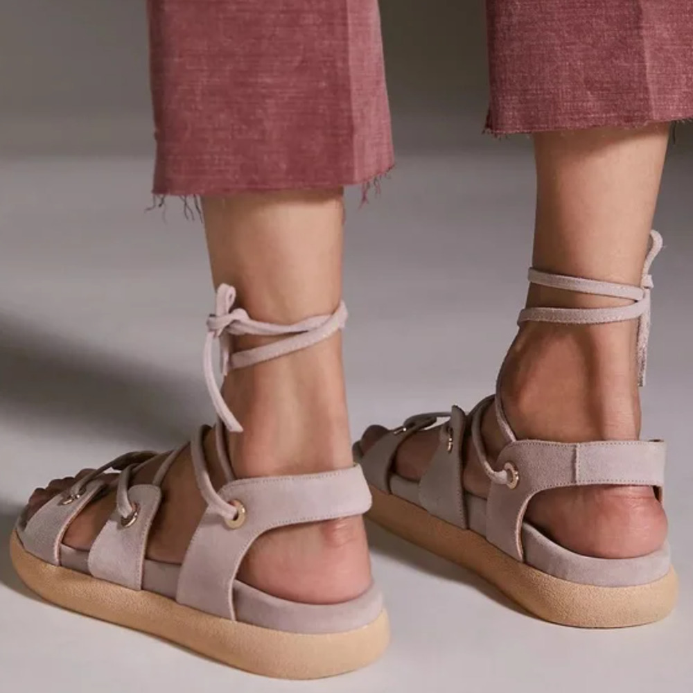 New Anthropologie Tie-Up Gladiator Dusty Pink Sandals - Size 7 - Picture 3 of 6